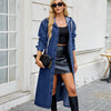 Washed Hooded Long Denim Trench Coat