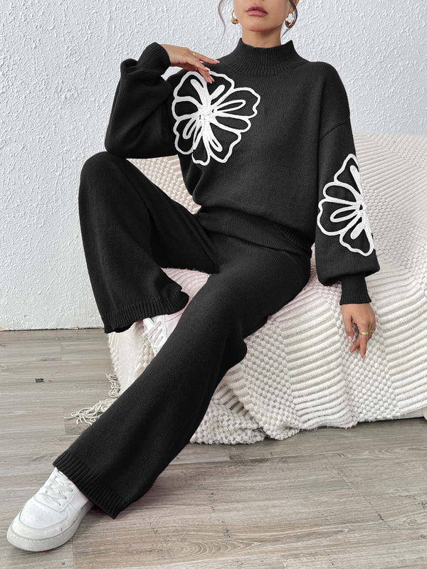 Ribbon Lantern Sleeve Pullover Sweater & Pants
