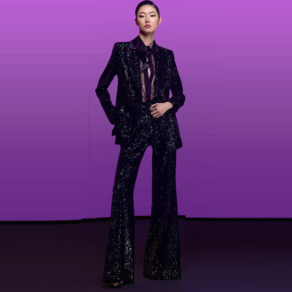 Velvet Sequined Blazer & Slim Fit Skinny Pants Set