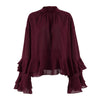Brown Chiffon Ruffle Bell Sleeve Shirt