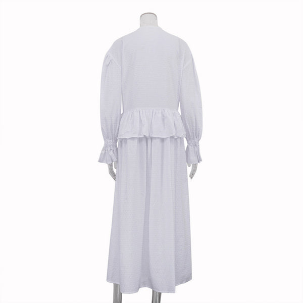 Ruffled Loose Bell Sleeve White Dress