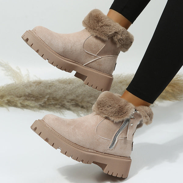 Velvet Platform Cotton Padded Boots