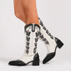Western Denim Multi Butterfly Chunky Heel Boots