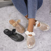 Mesh Hollowed Toe Flat Bow Sandals