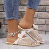 Mesh Hollowed Toe Flat Bow Sandals