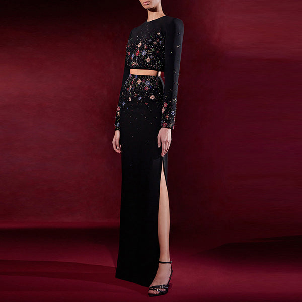 Rhinestone Beaded Short Top & Skirt