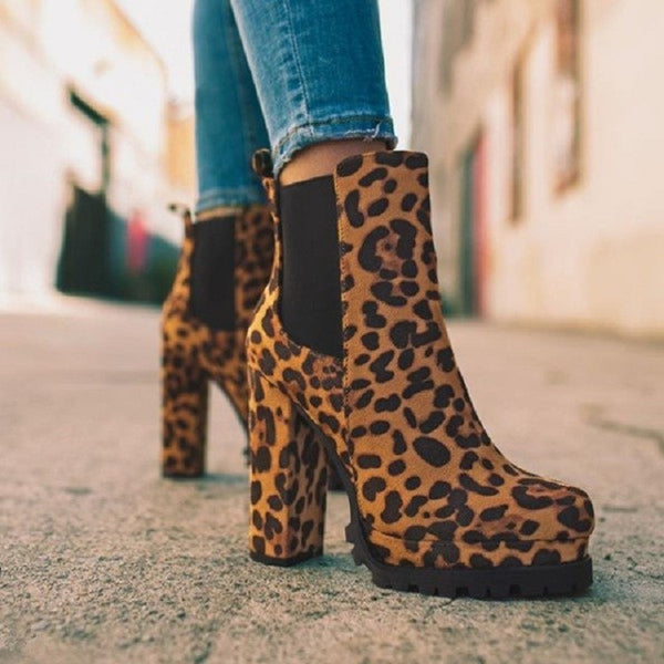 Leopard Chunky Heel Boots