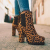 Round Head Leopard Chunky Heel Knight Boots