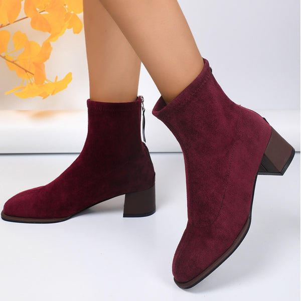 Short Suede Thick Heel Thin Boots
