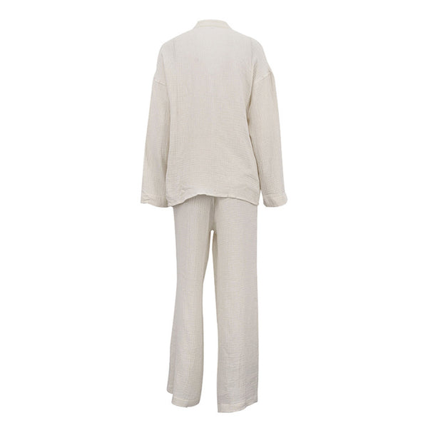 Cotton Champray & Lace up Cardigan Top Loose & Pants