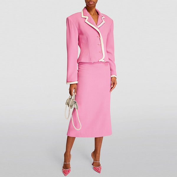 Star White Edge Contrast Skirt Suit