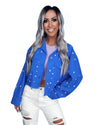 Cocoa Yacht Club Candy Color Beaded Short Denim Jacket