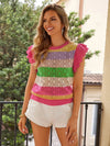 Contrast Color Hollow Out Striped Top