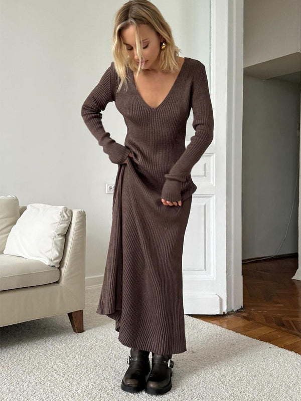 Solid Color Knitwear Dress