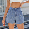 Washed Beaded Slimming Denim Shorts