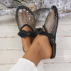 Mesh Hollowed Toe Flat Bow Sandals