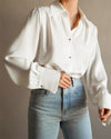 White Chiffon Elegant Collared Office Business Shirt Spring Summer Women Top