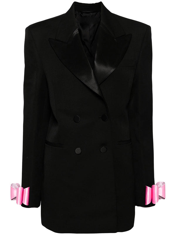StarSatin Collar Bow Long Blazer Dress