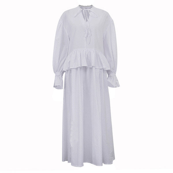 Ruffled Loose Bell Sleeve White Dress