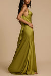 Shimmery Green Draped Split Dress