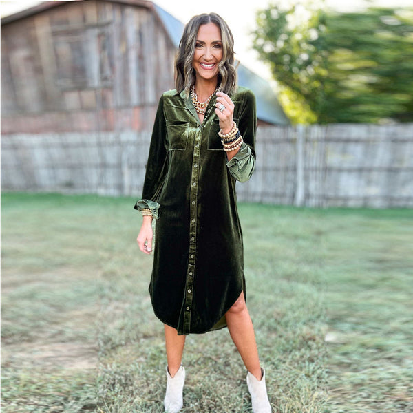 Casual Loose Shirt Velvet Dress