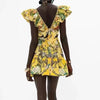 Yellow Ruffled Peach Flower Dress