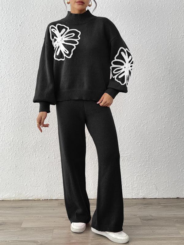 Ribbon Lantern Sleeve Pullover Sweater & Pants