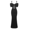 Black Rhinestone Strappy Bow Maxi Dress