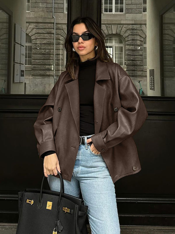 Retro Elegant Loose Leather Coat