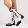 Western Denim Multi Butterfly Chunky Heel Boots