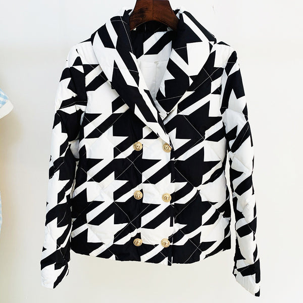 Winter Star Lion Buckle Houndstooth Down Jacket