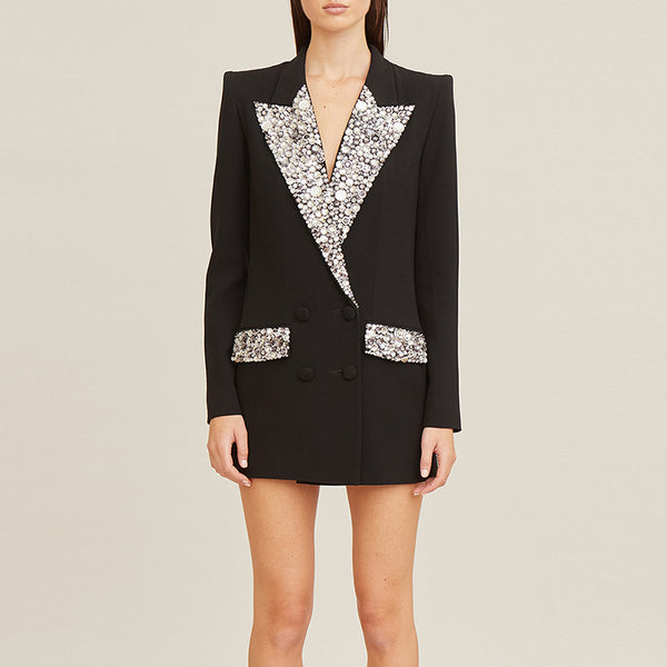 Star Collection Beaded Diamond Slim Fit Long Blazer