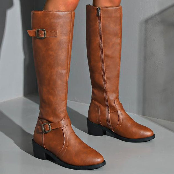 Side Zipper Belt Buckle Boots