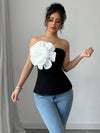 Sleeveless Three Dimensional Large Flower Slim Top