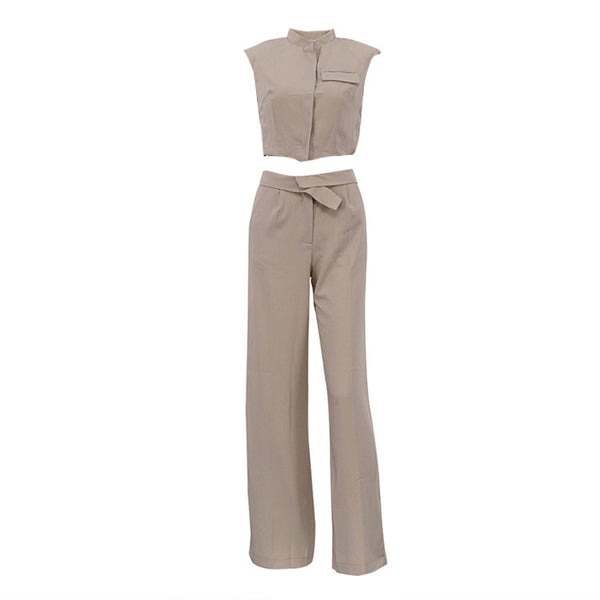 Sleeveless Short Vest Top & Wide Leg Pants