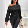 Satin Asymmetric Diagonal Collar Shirt Top