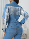 Tassel Long Sleeve Denim Jumpsuit