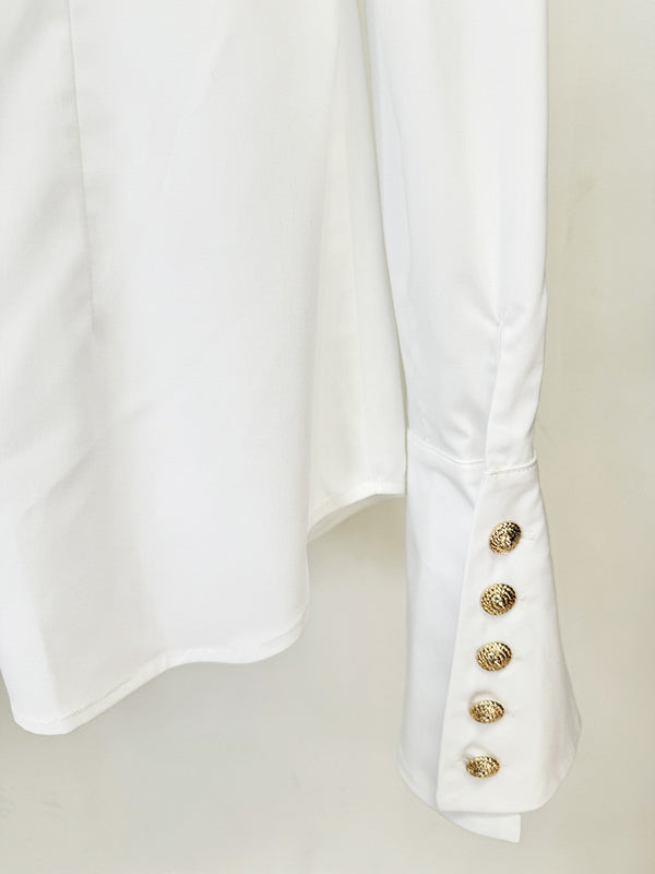 Star Simple Slim White Flared Sleeve Shirt