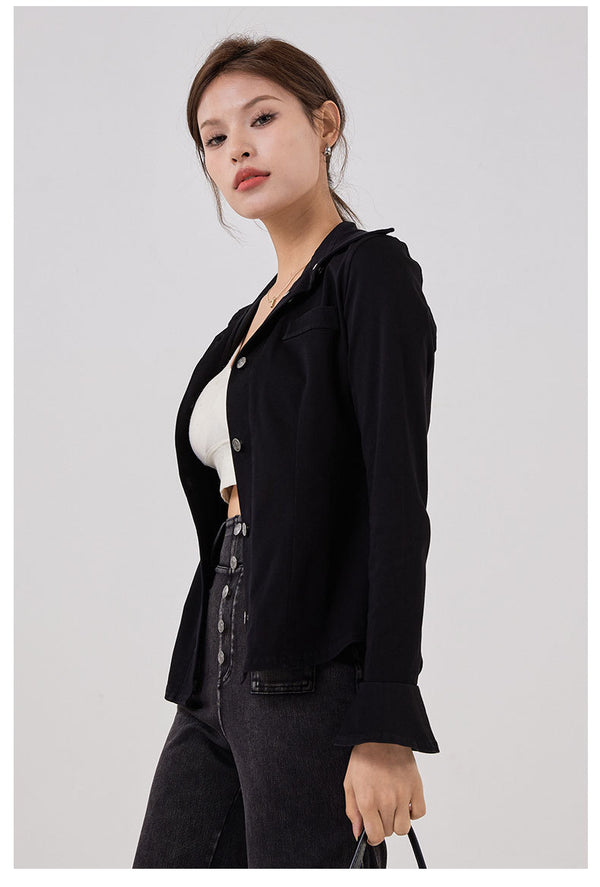 Bell Sleeve Denim Yoga Shirt Jacket