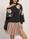 Autumn Pink Flower Sweater