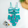 Turquoise Pink Flower Split Three Piece Bikini Swimsuit with Chiffon Dress