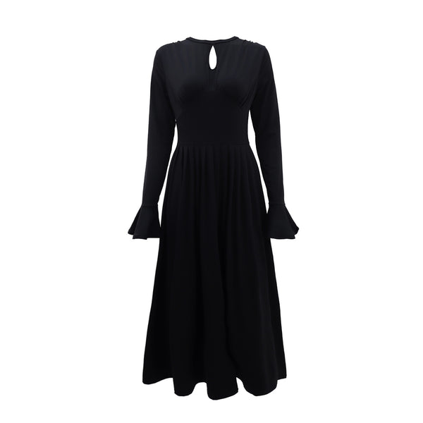 Solid Cutout Cinched A line Dress