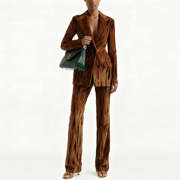 Tiger Print Pleuche Blazer & Pants