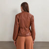 Brown Drawstring Ruffle Leather Coat