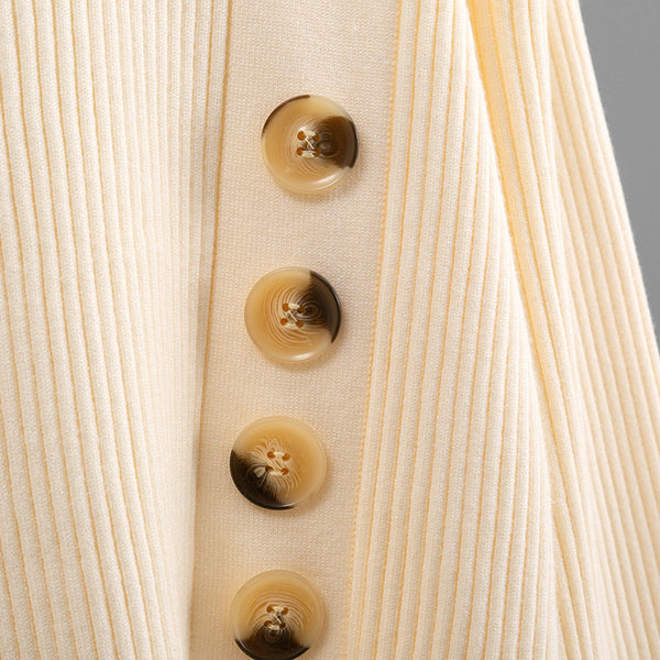 Side Slit Tortoise Button Sweater & Skirt