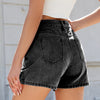 Washed Beaded Slimming Denim Shorts