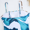 Blue Swirl One Piece Triangle Swimsuit & Chiffon Dress