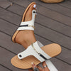 White Leather Metal Black Strap Sandals