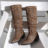 Retro Western Leopard Denim Long Tube Boots