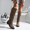 Retro Western Leopard Denim Long Tube Boots